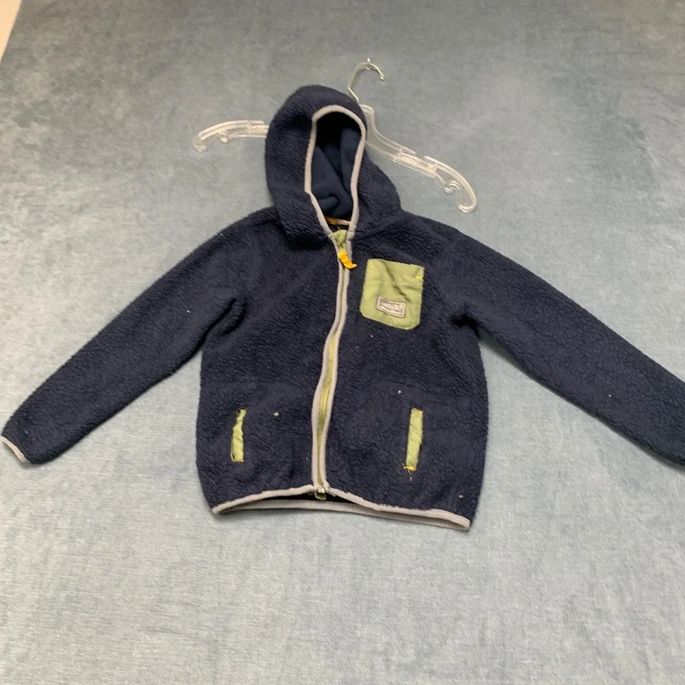 Eddie Bauer Fleece Jacket Kids 5 Navy Blue Hooded Long Sleeve Winter Full Zip